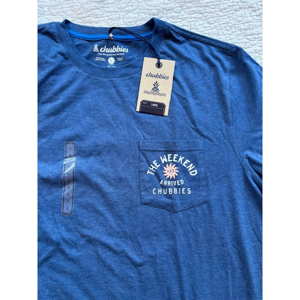 Chubbies Mens The Weekend Has‎ Arrived Pocket T-Shirt Heather Blue Large